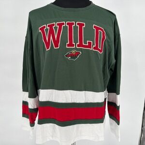 NHL Minnesota Wild Hockey T Shirt 2XL Mens Long Sleeve Green Red White